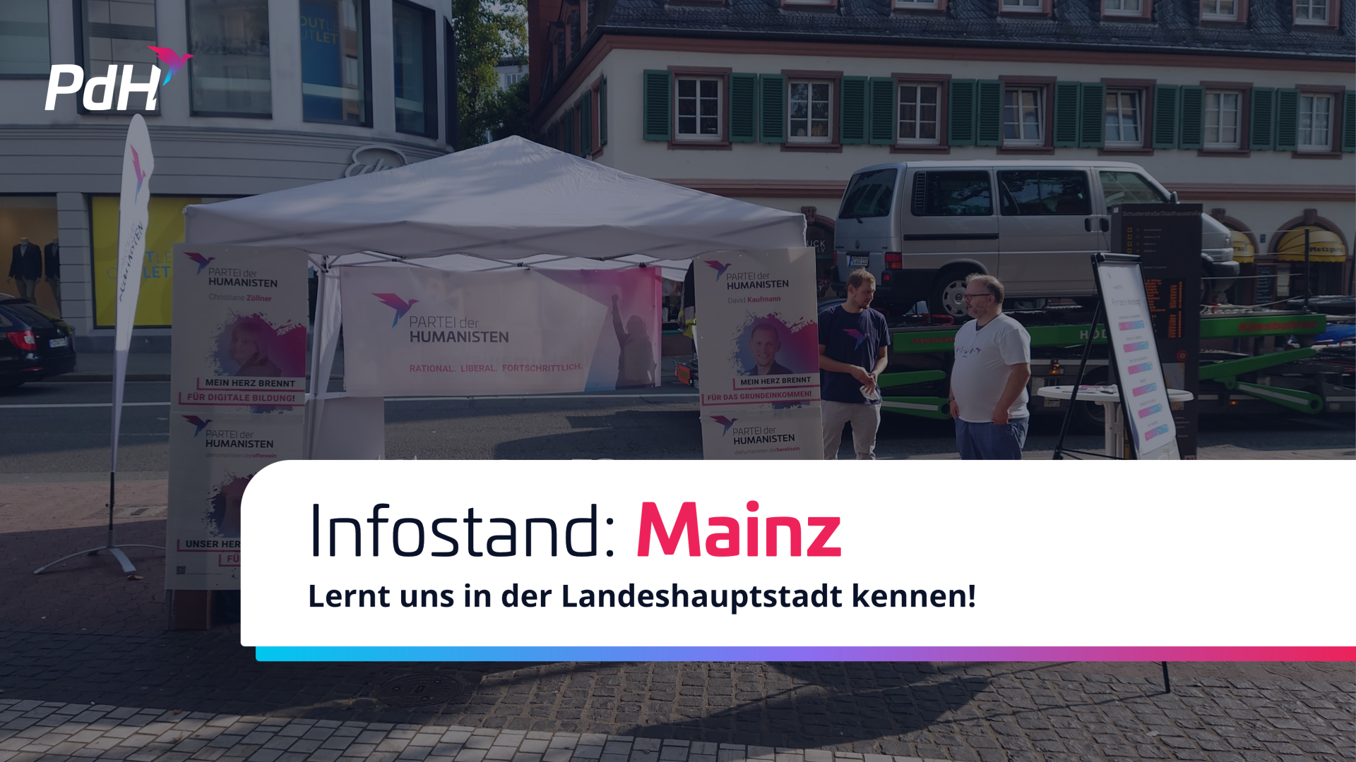 Bild mit der Aufschrift "Infostand Mainz, Lernt uns in der Landeshauptstadt kennen!"